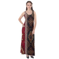 Uzbek Pattern In Temple Sleeveless Velour Maxi Dress