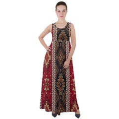 Uzbek Pattern In Temple Empire Waist Velour Maxi Dress