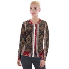 Uzbek Pattern In Temple Velvet Zip Up Jacket