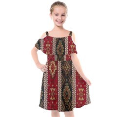 Uzbek Pattern In Temple Kids  Cut Out Shoulders Chiffon Dress