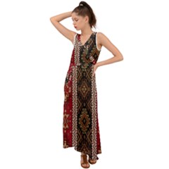 Uzbek Pattern In Temple V-neck Chiffon Maxi Dress