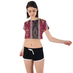 Uzbek Pattern In Temple Tie Back Short Sleeve Crop Tee