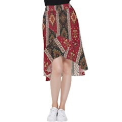 Uzbek Pattern In Temple Frill Hi Low Chiffon Skirt
