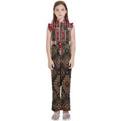 Uzbek Pattern In Temple Kids  Sleeveless Ruffle Edge Band Collar Chiffon One Piece