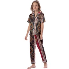 Uzbek Pattern In Temple Kids  Satin Short Sleeve Pajamas Set