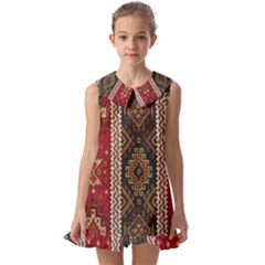 Uzbek Pattern In Temple Kids  Pilgrim Collar Ruffle Hem Dress