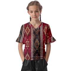 Uzbek Pattern In Temple Kids  V-neck Horn Sleeve Blouse