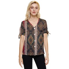 Uzbek Pattern In Temple Bow Sleeve Button Up Top
