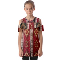 Uzbek Pattern In Temple Fold Over Open Sleeve Top