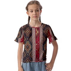 Uzbek Pattern In Temple Kids  Cuff Sleeve Scrunch Bottom Tee