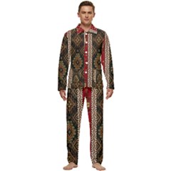 Uzbek Pattern In Temple Men s Long Sleeve Velvet Pocket Pajamas Set