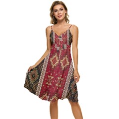 Uzbek Pattern In Temple Sleeveless Tie Front Chiffon Dress