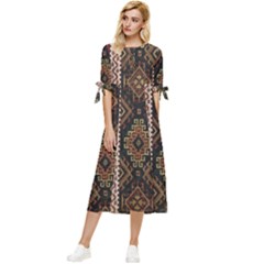 Uzbek Pattern In Temple Bow Sleeve Chiffon Midi Dress