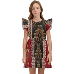 Uzbek Pattern In Temple Kids  Winged Sleeve Dress