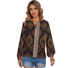 Uzbek Pattern In Temple Women s Long Sleeve Button Down Shirt