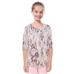 Vintage Floral Pattern Kids  Quarter Sleeve Raglan Tee