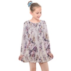 Vintage Floral Pattern Kids  Long Sleeve Dress by artworkshop