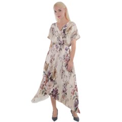 Vintage Floral Pattern Cross Front Sharkbite Hem Maxi Dress