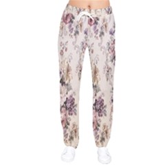 Vintage Floral Pattern Women Velvet Drawstring Pants