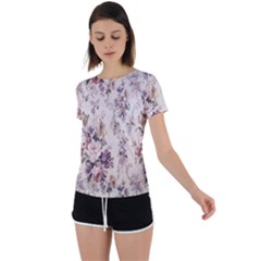 Vintage Floral Pattern Back Circle Cutout Sports Tee