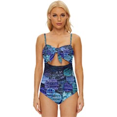 Wallpaper Design Pattern Knot Front One-piece Swimsuit