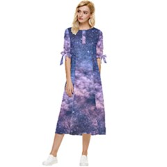 Watercolor Design Wallpaper Bow Sleeve Chiffon Midi Dress