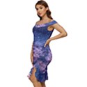 Watercolor Design Wallpaper Off Shoulder Ruffle Split Hem Bodycon Dress View2