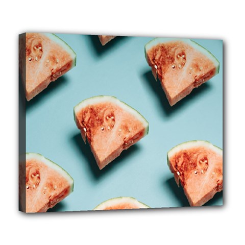 Watermelon Against Blue Surface Pattern Deluxe Canvas 24  x 20  (Stretched)