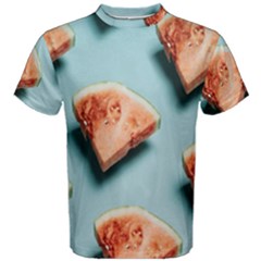 Watermelon Against Blue Surface Pattern Men s Cotton Tee