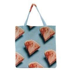 Watermelon Against Blue Surface Pattern Grocery Tote Bag by artworkshop