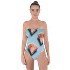 Watermelon Against Blue Surface Pattern Tie Back One Piece Swimsuit