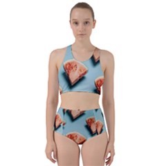 Watermelon Against Blue Surface Pattern Racer Back Bikini Set