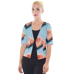 Watermelon Against Blue Surface Pattern Cropped Button Cardigan