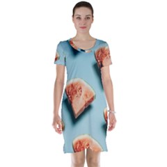 Watermelon Against Blue Surface Pattern Short Sleeve Nightdress by artworkshop