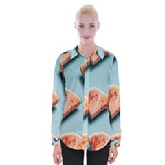 Watermelon Against Blue Surface Pattern Womens Long Sleeve Shirt