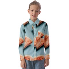 Watermelon Against Blue Surface Pattern Kids  Long Sleeve Shirt