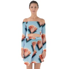 Watermelon Against Blue Surface Pattern Off Shoulder Top with Skirt Set