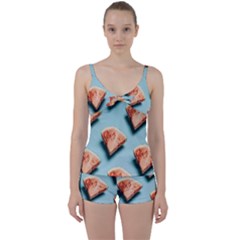 Watermelon Against Blue Surface Pattern Tie Front Two Piece Tankini