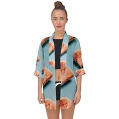 Watermelon Against Blue Surface Pattern Open Front Chiffon Kimono