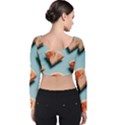 Watermelon Against Blue Surface Pattern Velvet Long Sleeve Crop Top View2