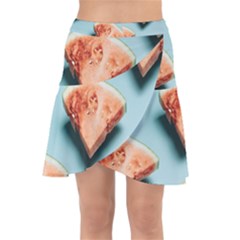 Watermelon Against Blue Surface Pattern Wrap Front Skirt by artworkshop