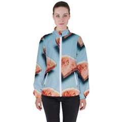 Watermelon Against Blue Surface Pattern Women s High Neck Windbreaker