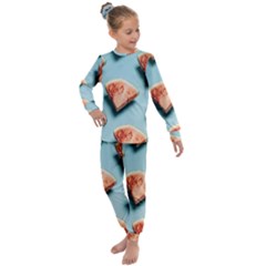 Watermelon Against Blue Surface Pattern Kids  Long Sleeve Set 