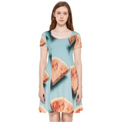 Watermelon Against Blue Surface Pattern Inside Out Cap Sleeve Dress