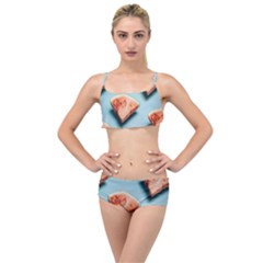 Watermelon Against Blue Surface Pattern Layered Top Bikini Set