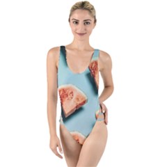 Watermelon Against Blue Surface Pattern High Leg Strappy Swimsuit