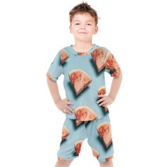 Watermelon Against Blue Surface Pattern Kids  Tee and Shorts Set