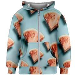 Watermelon Against Blue Surface Pattern Kids  Zipper Hoodie Without Drawstring
