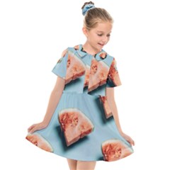 Watermelon Against Blue Surface Pattern Kids  Short Sleeve Shirt Dress