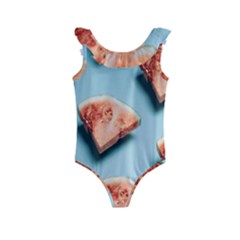 Watermelon Against Blue Surface Pattern Kids  Frill Swimsuit